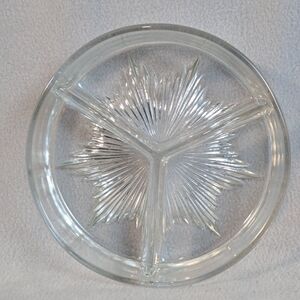 Vintage Starburst Clear Glass 3-Part Relish Candy Nut Dish 6.5" Wide Elegant